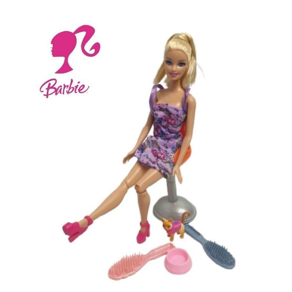 Barbie Doll With Blonde Ponytail, Chair, Backpack, Pet Cat &  Accessories